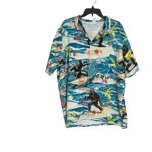 Surfing Sasquatch Big Foot USA Mens XLarge Hawaiian Shirt Tropical Island Beer